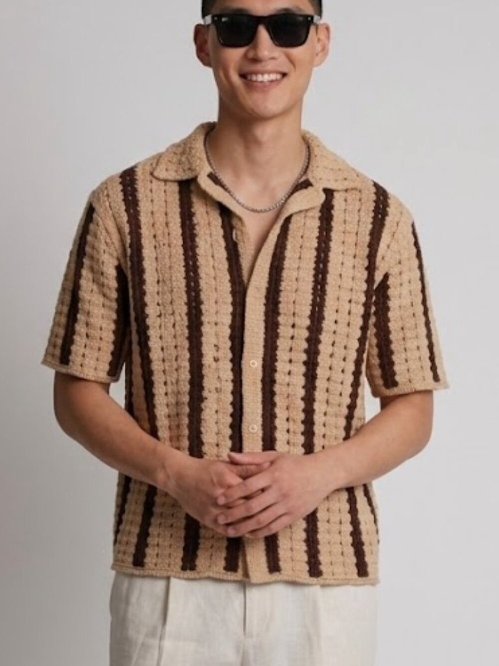 ZARA Texture Crochet Stripe Brown
Men's Short Sleeve Shirt Size XL